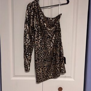 Lulu's Black and Gold Sequin Dress